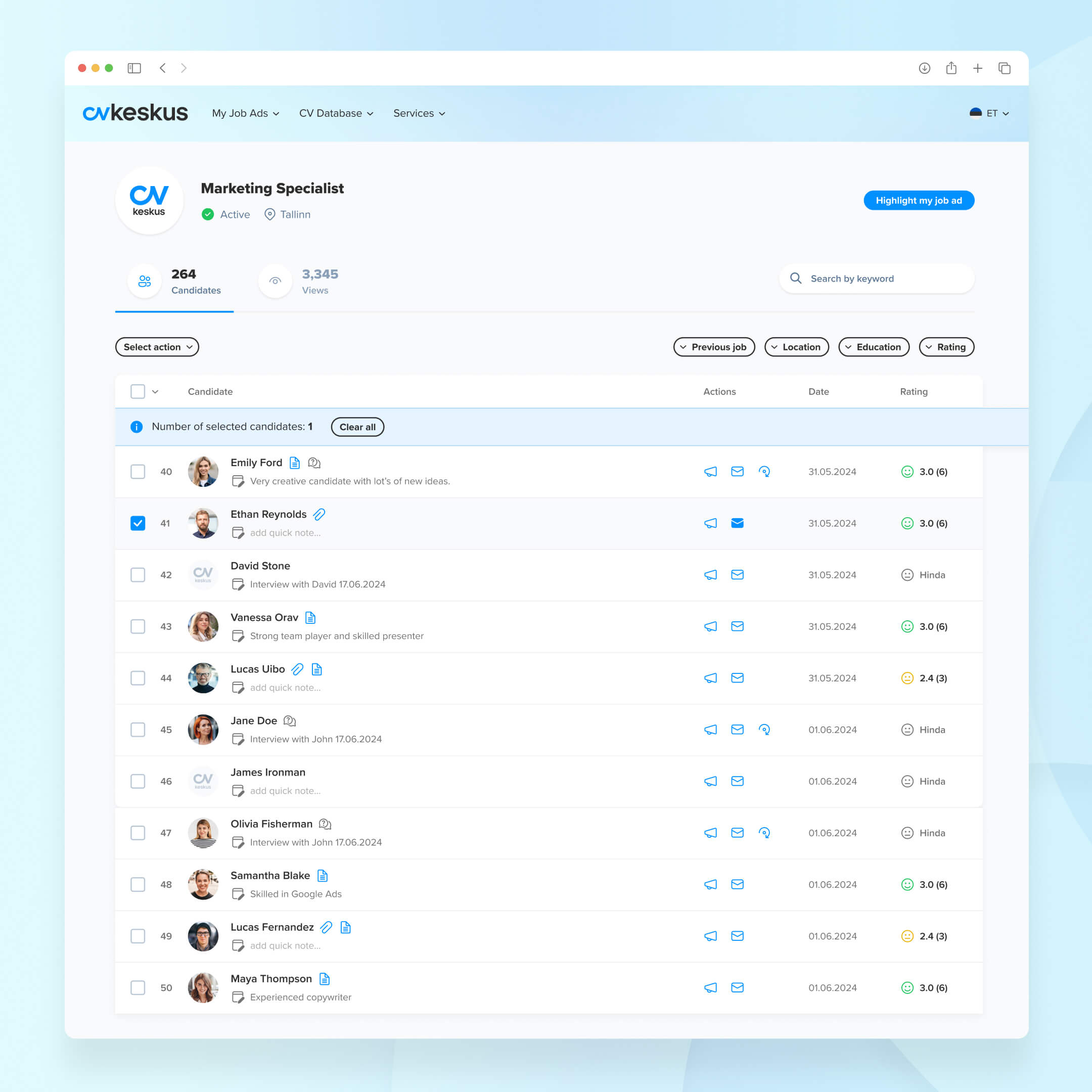 CVKeskus.ee job site Candidate Management Platform