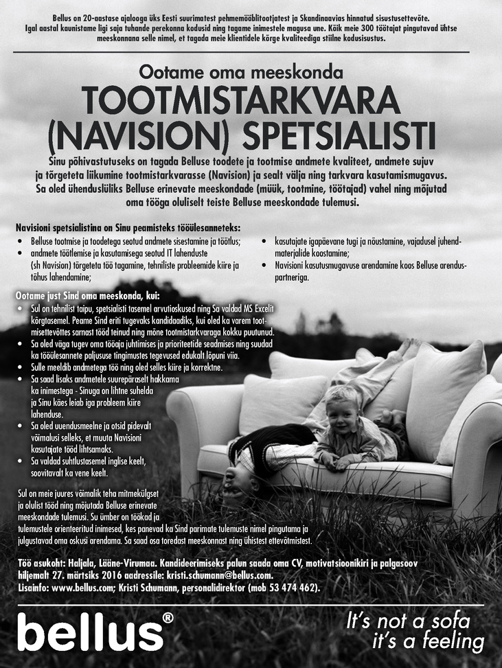 Bellus Furnitur OÜ Tootmistarkvara spetsialist