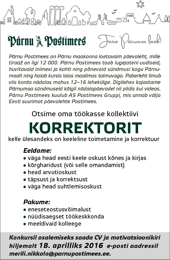 CV Keskus tööpakkumine Korrektor, 2016-03-22