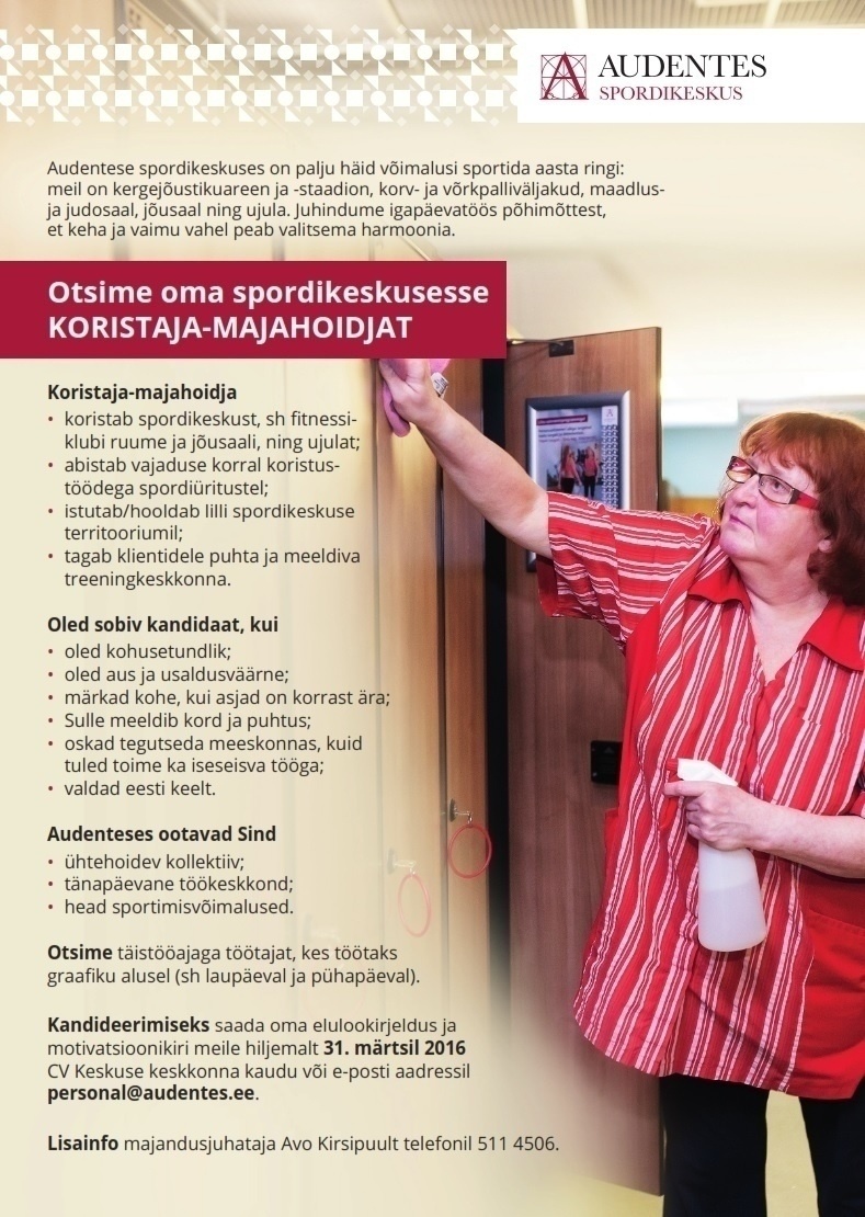 Audentes AS Koristaja - majahoidja