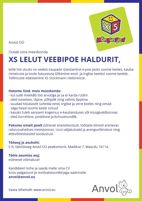 Anvol OÜ XS Lelut veebipoe haldur