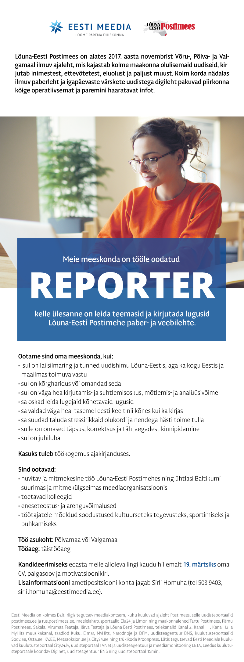 CV Keskus tööpakkumine Lõuna-Eesti Postimehe reporter, 2018-03-06