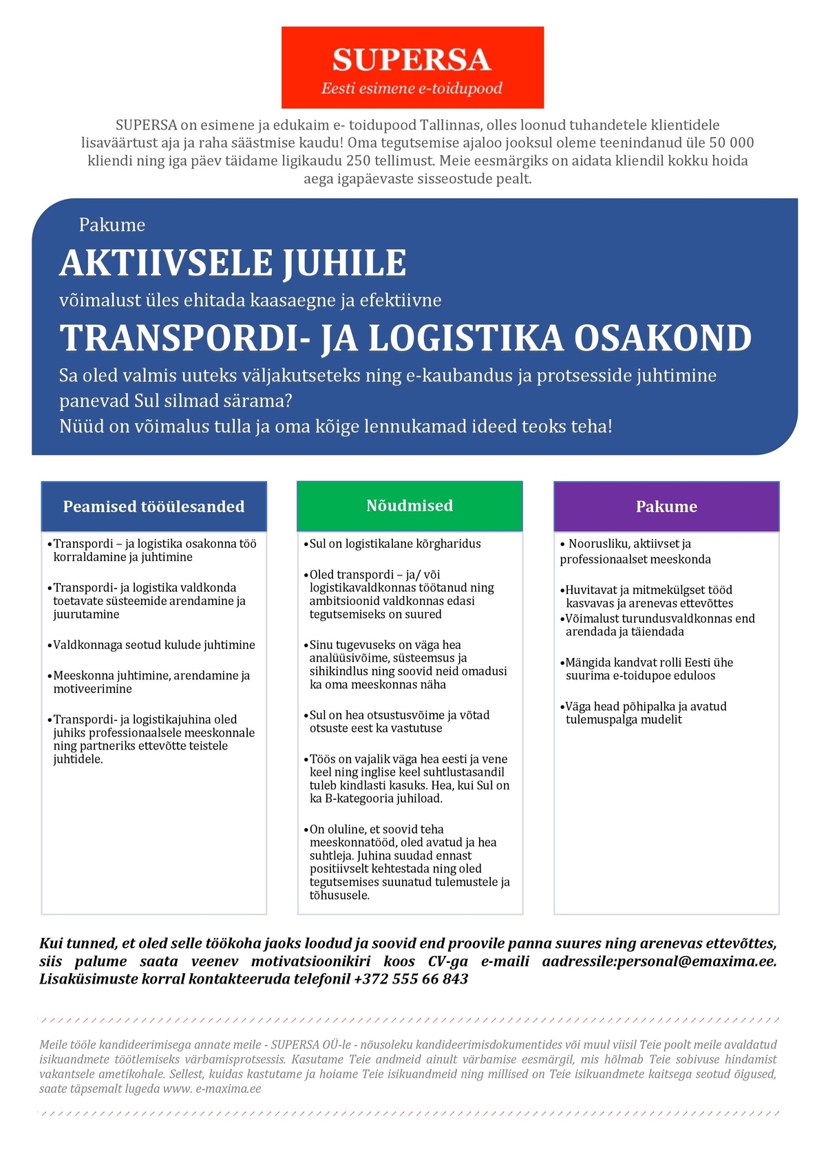 SUPERSA OÜ TRANSPORDI- JA LOGISTIKAJUHT