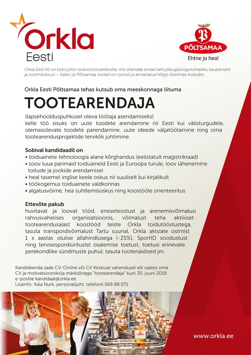 Orkla Eesti AS Tootearendaja