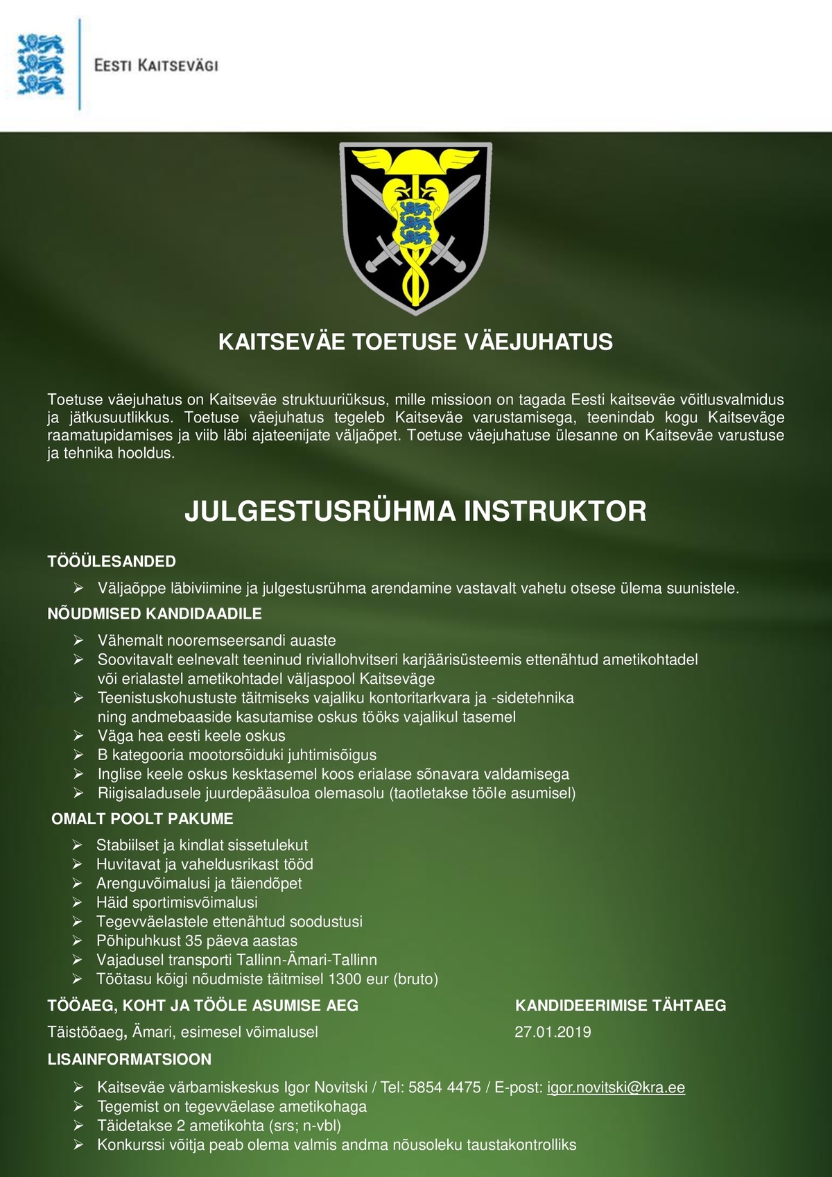 Kaitseväe toetuse väejuhatus JULGESTUSRÜHMA INSTRUKTOR