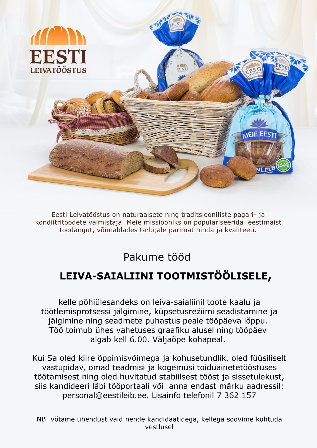 EESTI LEIVATÖÖSTUS AS Leiva-saialiini tootmistööline