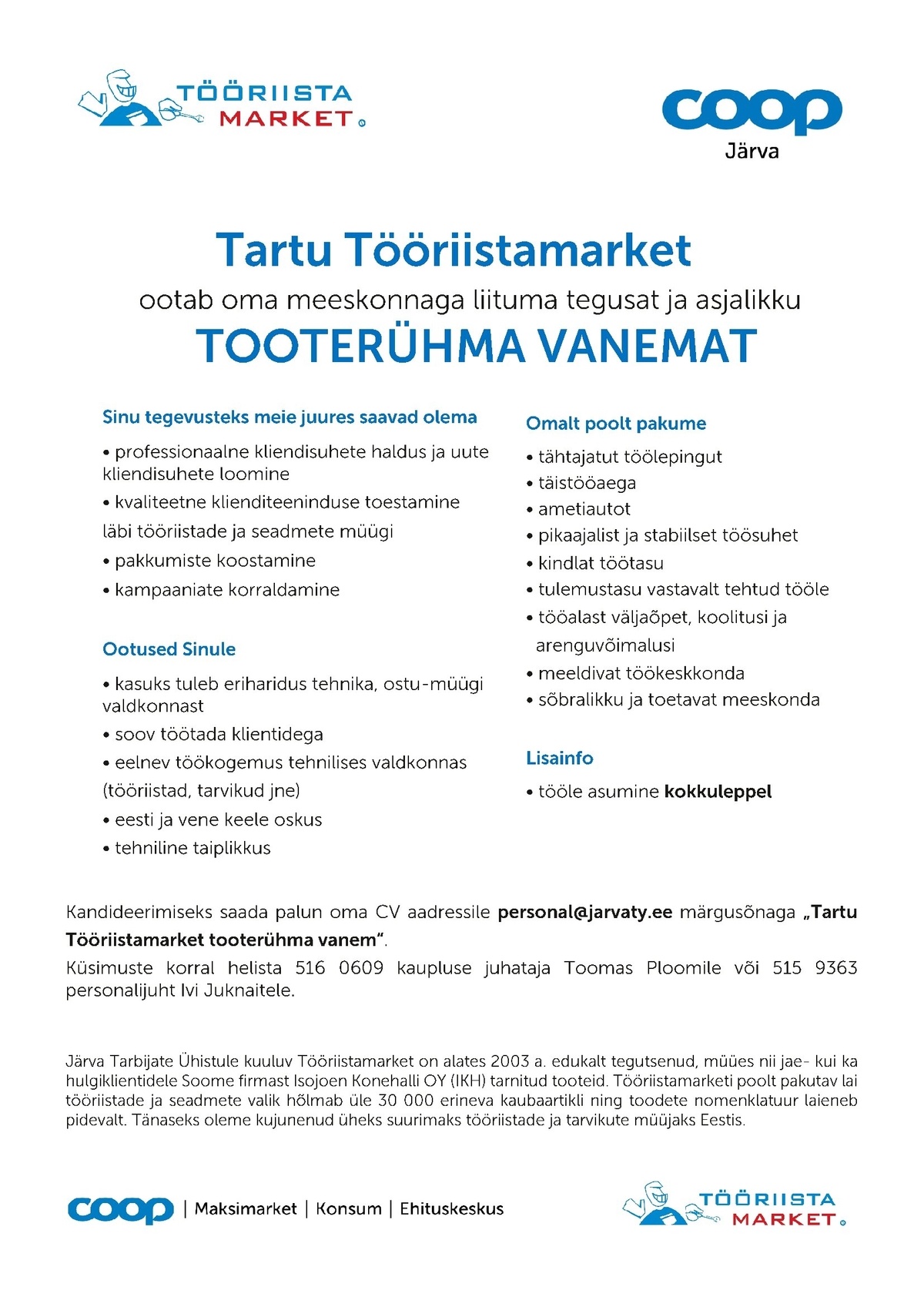 Tööriistamarket TOOTERÜHMA VANEM (Tartu Tööriistamarket)