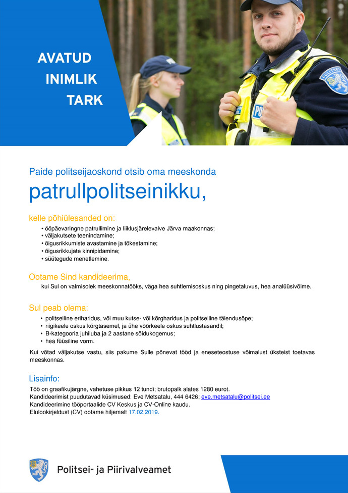 Politsei- ja Piirivalveamet Patrullpolitseinik