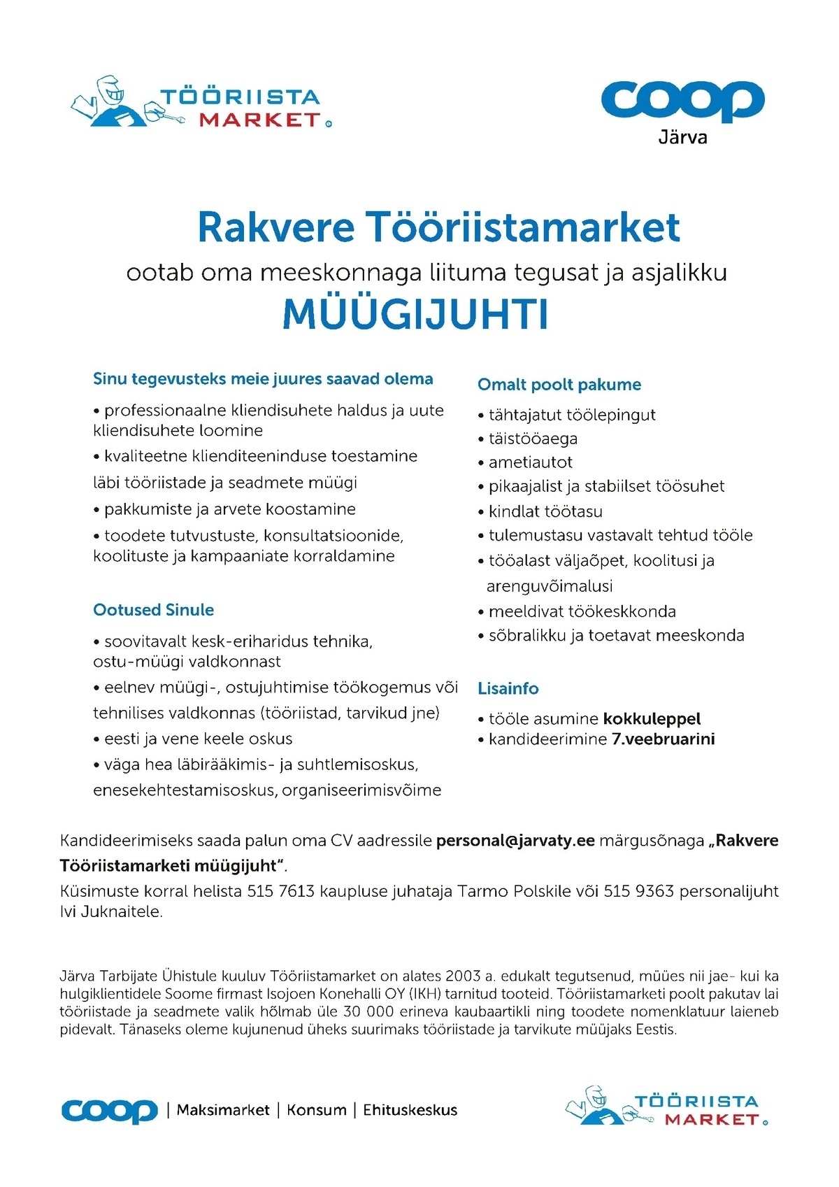 Tööriistamarket MÜÜGIJUHT (Rakvere Tööriistamarket)