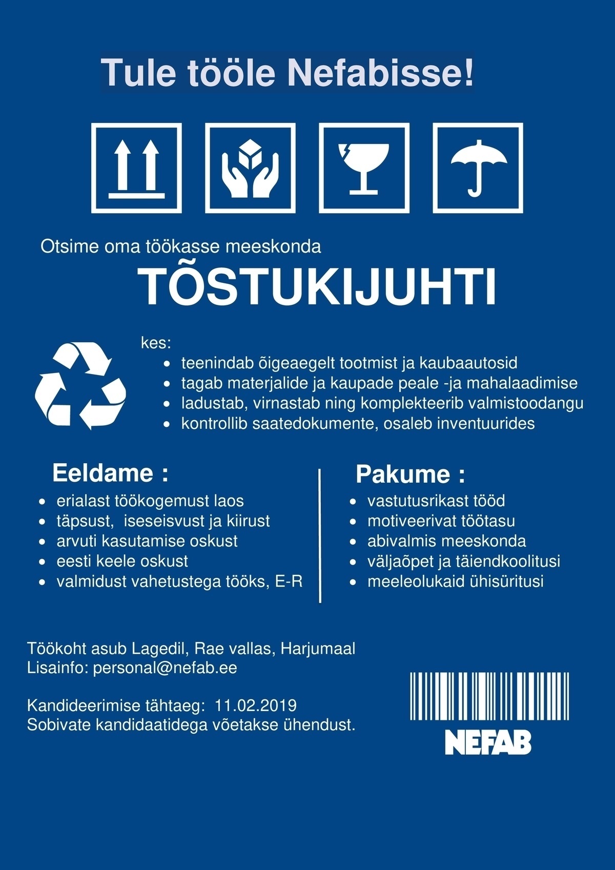 NEFAB PACKAGING OÜ Tõstukijuht