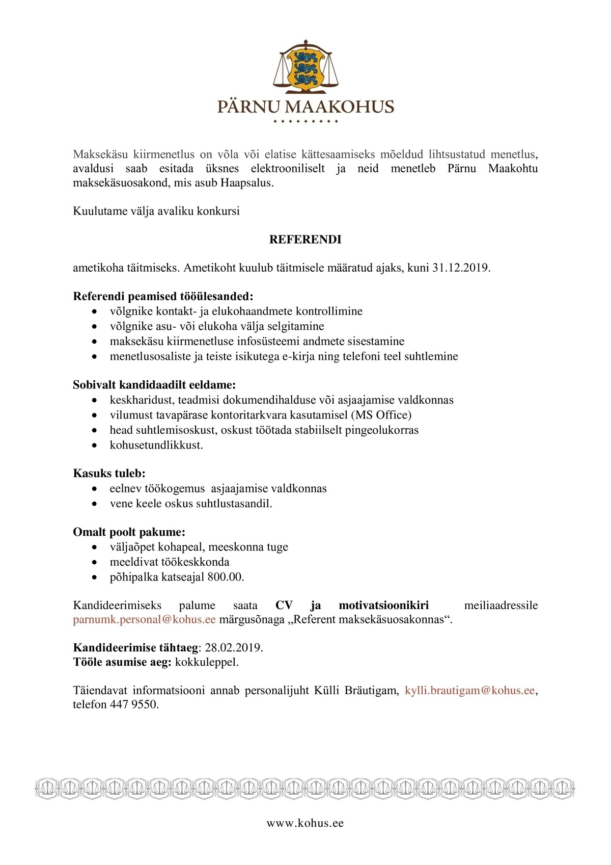 PÄRNU MAAKOHUS Referent