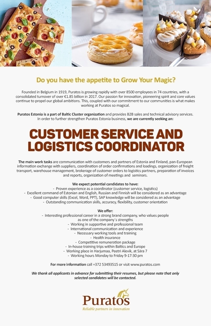 CV Keskus tööpakkumine CUSTOMER SERVICE AND LOGISTICS ...