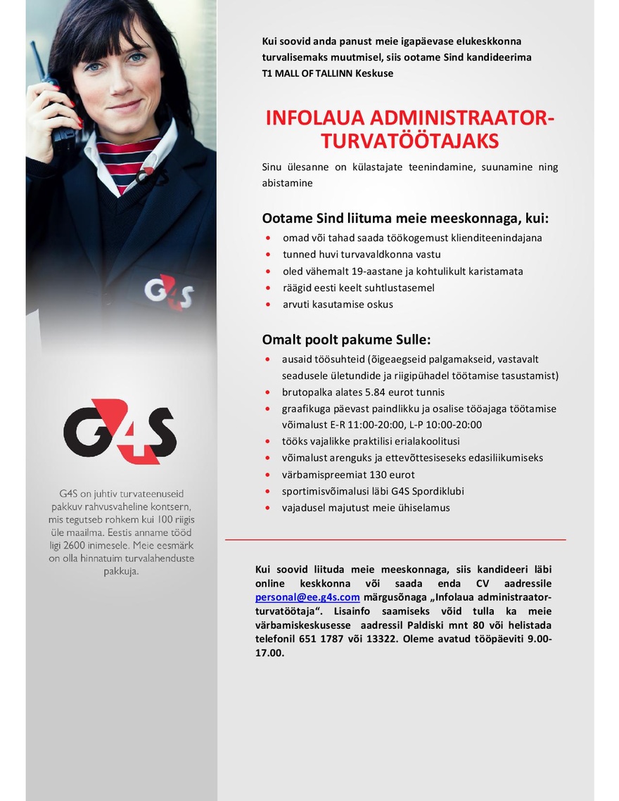 AS G4S Eesti Infolaua administraator-turvatöötaja