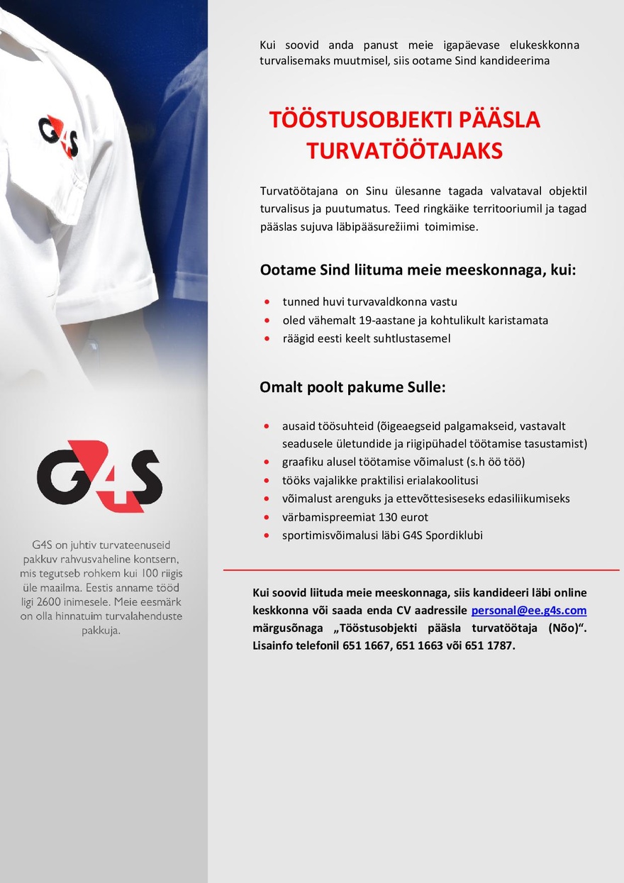 AS G4S Eesti Tööstusobjekti pääsla turvatöötaja (Nõo)