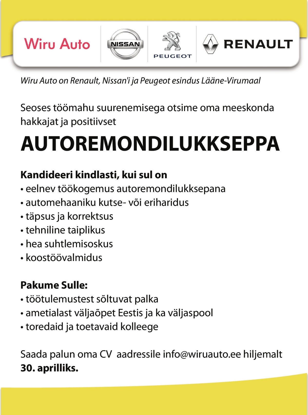 WIRU AUTO OÜ Autoremondilukksepp