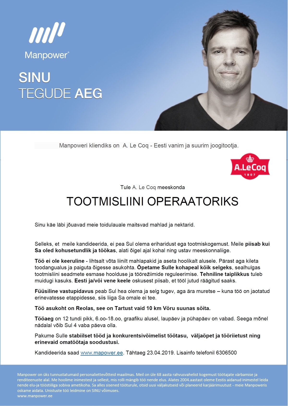 Manpower OÜ Tootmistööline