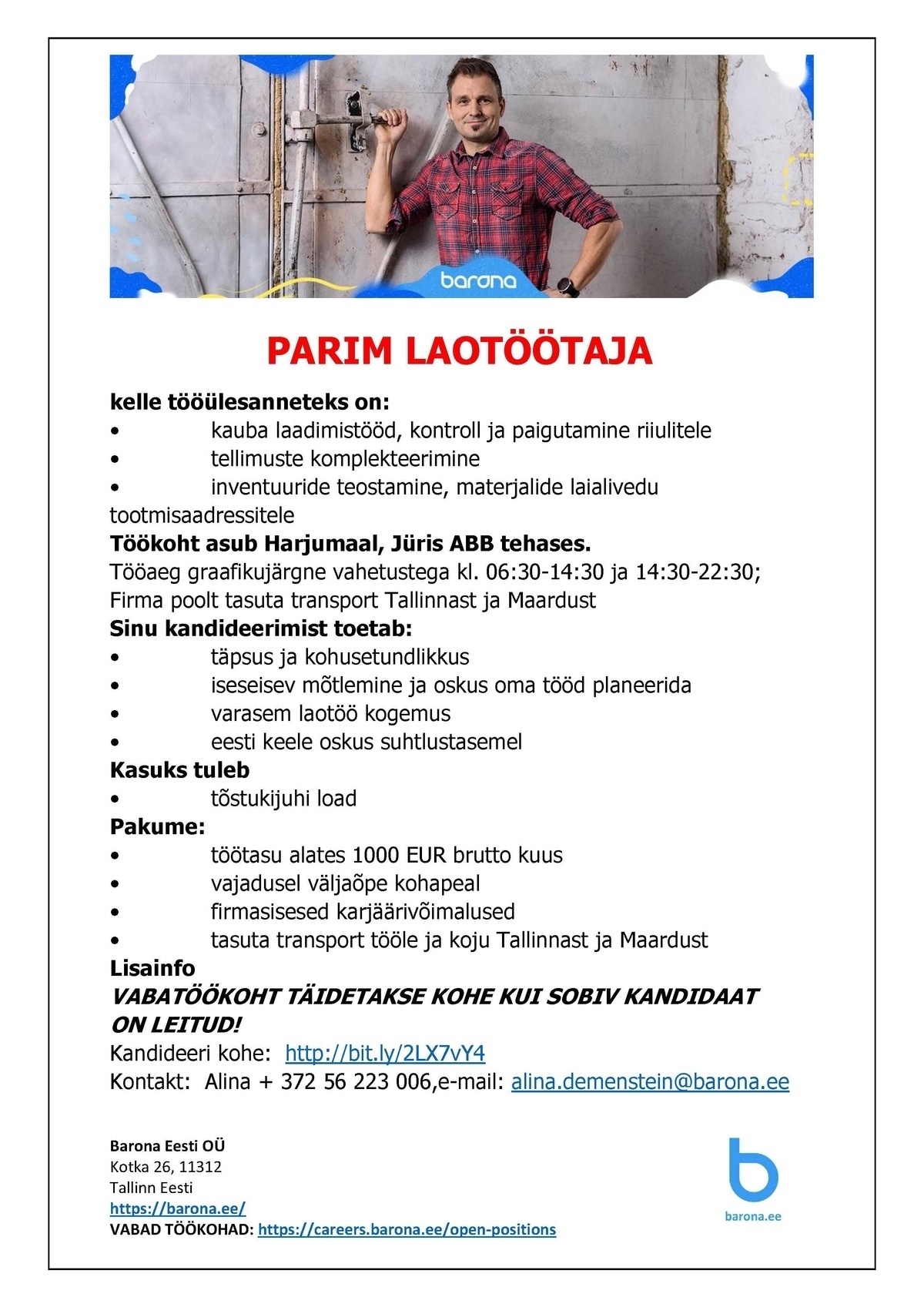 Barona Eesti OÜ PARIM LAOTÖÖTAJA