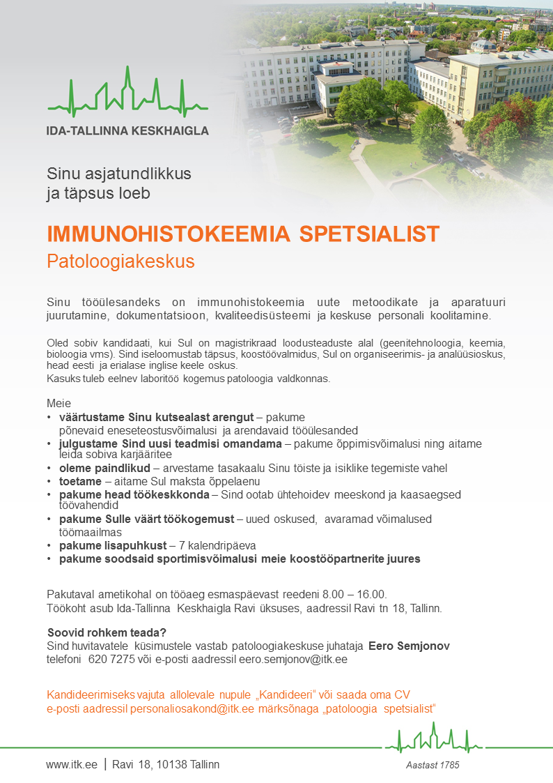 AS Ida-Tallinna Keskhaigla Immunohistokeemia spetsialist