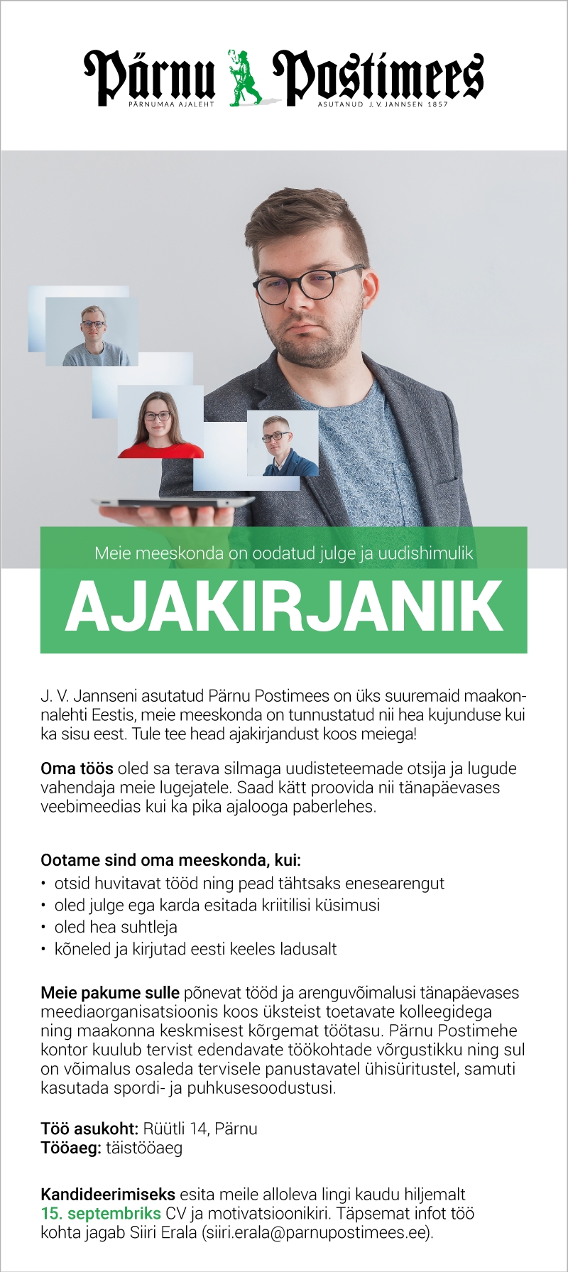 CV Keskus tööpakkumine Pärnu Postimehe ajakirjanik, 2019-08-23