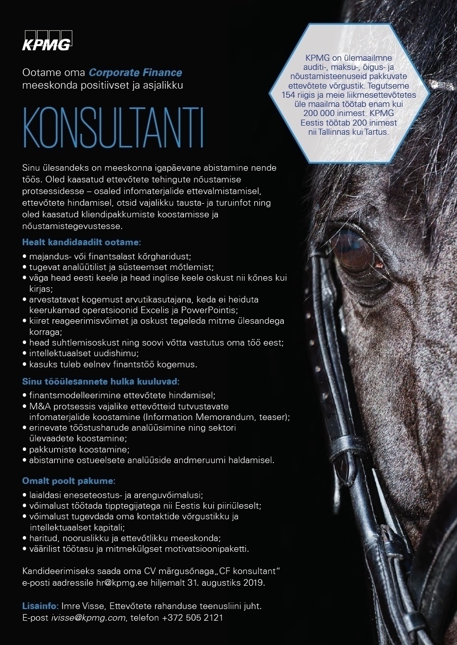 KPMG Baltics OÜ Corporate Finance konsultant