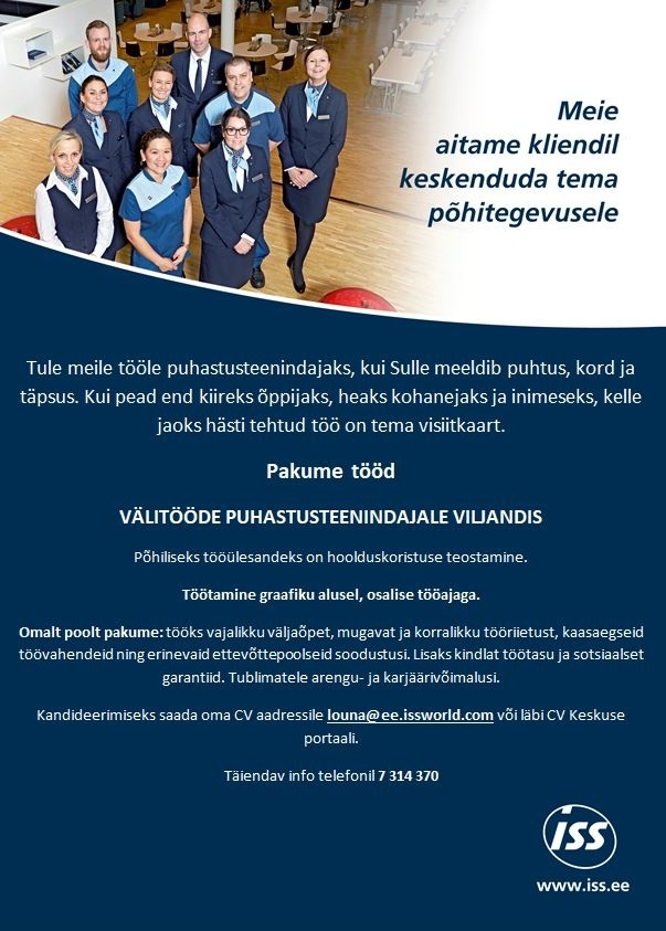 ISS Eesti AS Välitööde puhastusteenindaja Viljandis