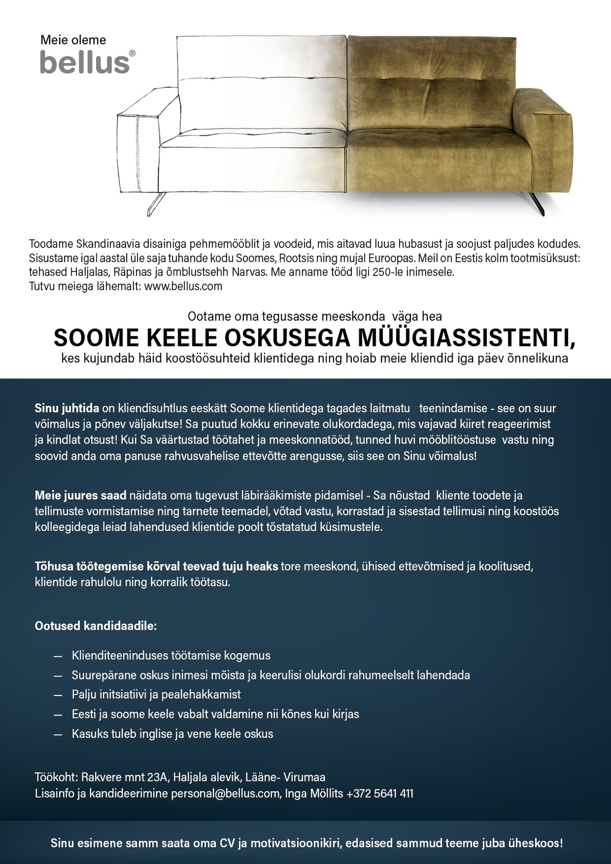 Bellus Furniture OÜ Soome keele oskusega müügiassistent