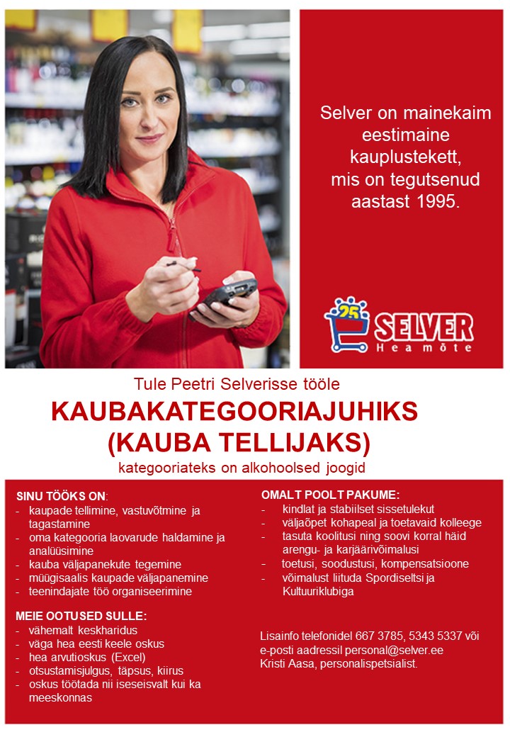 Selver Kaubakategooriajuht (jookide tellija) Peetri Selveris