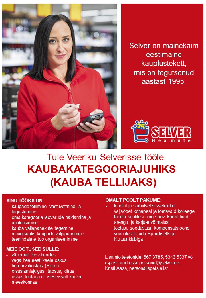 Selver Kaubakategooriajuht (kauba tellija) Veeriku Selveris