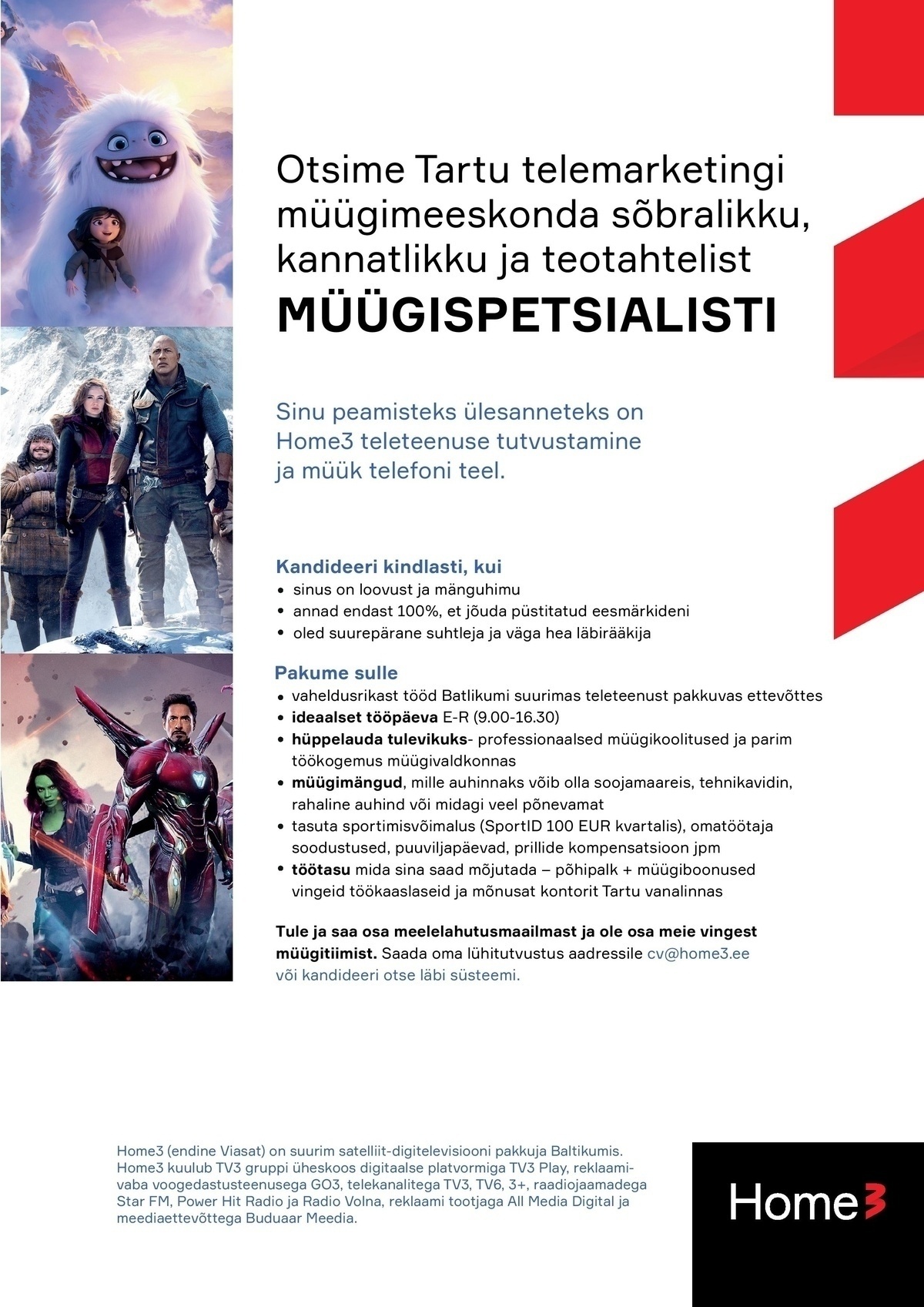 TV PLAY BALTICS AS Telemarketingi müügispetsialist TV3 Gruppis!