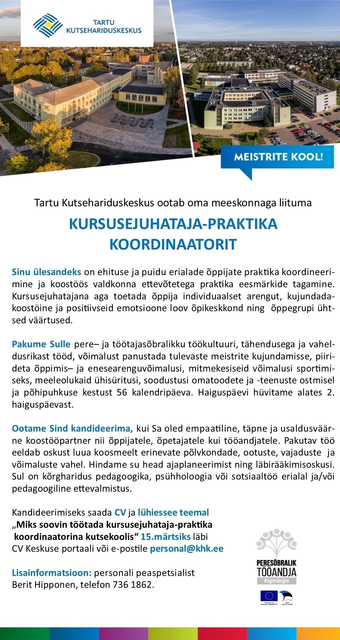 Tartu Kutsehariduskeskus Kursusejuhataja-praktika koordinaator