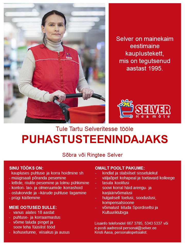 Selver Puhastusteenindaja Tartu Selverites