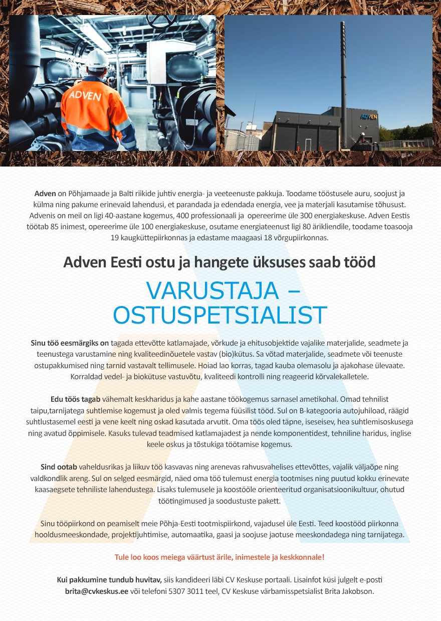 Adven Eesti AS Varustaja-ostuspetsialist