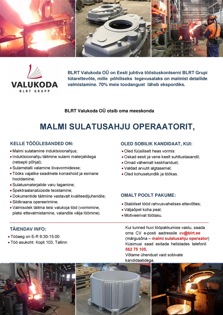 BLRT Valukoda OÜ Malmi sulatusahju operaator