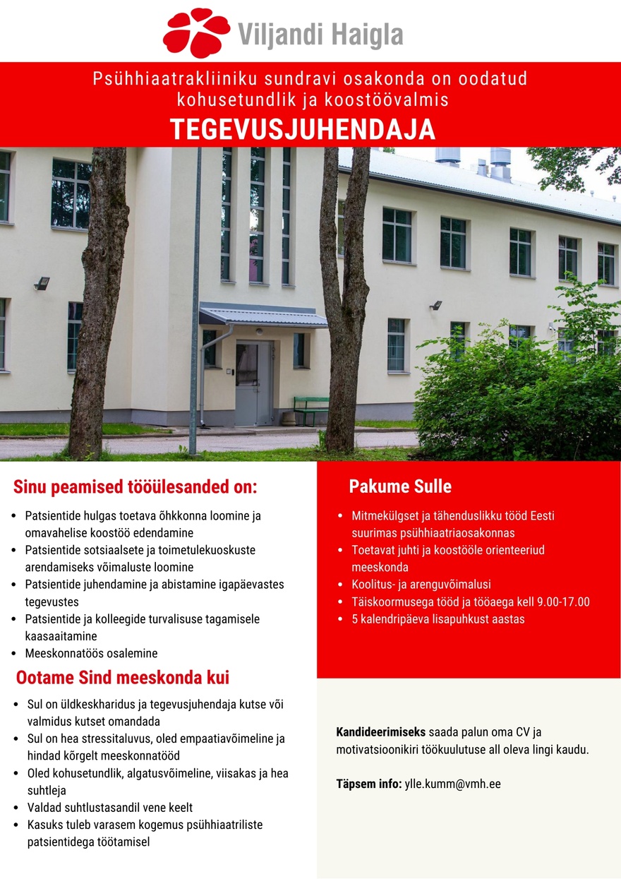 Psühhiaatriakliinik Tegevusjuhendaja (sundravi osakond)