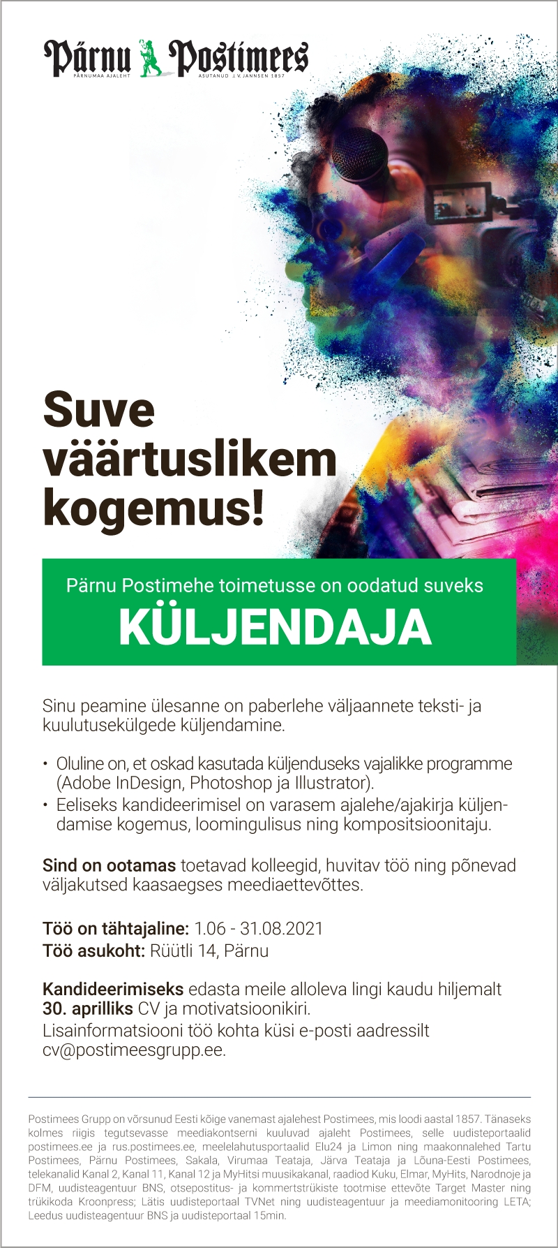 CV Keskus tööpakkumine Pärnu Postimehe küljendaja (suvetöö), 2021-04-26