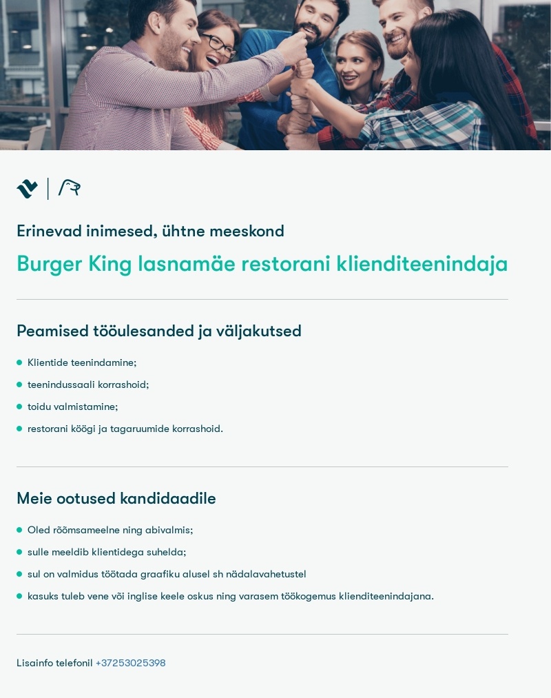 Tallink Grupp AS Burger King klienditeenindaja