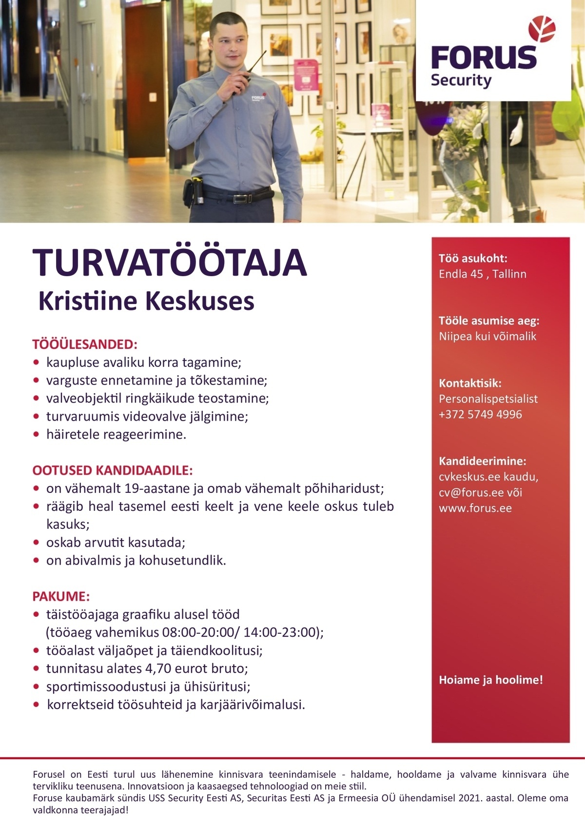 FORUS SECURITY AS Turvatöötaja Kristiine Keskuses