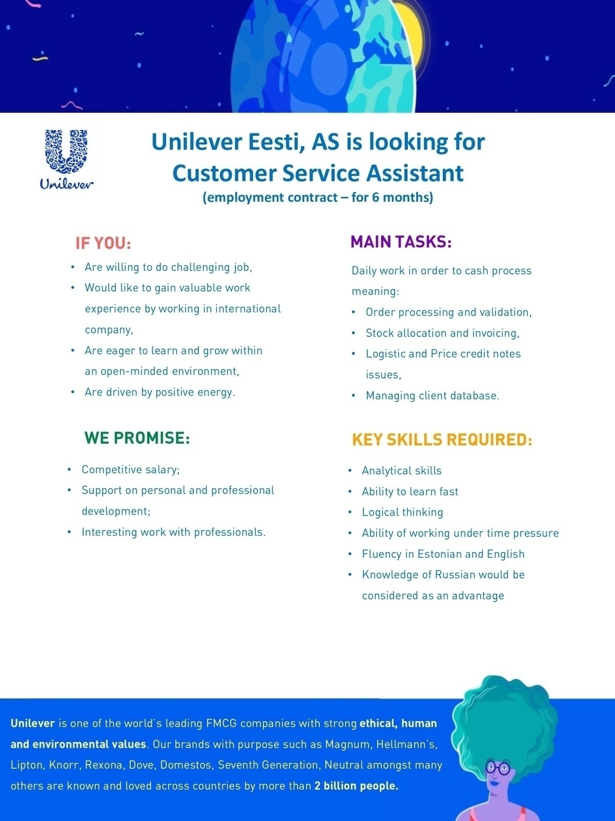 UNILEVER EESTI AS Customer Service Assistant