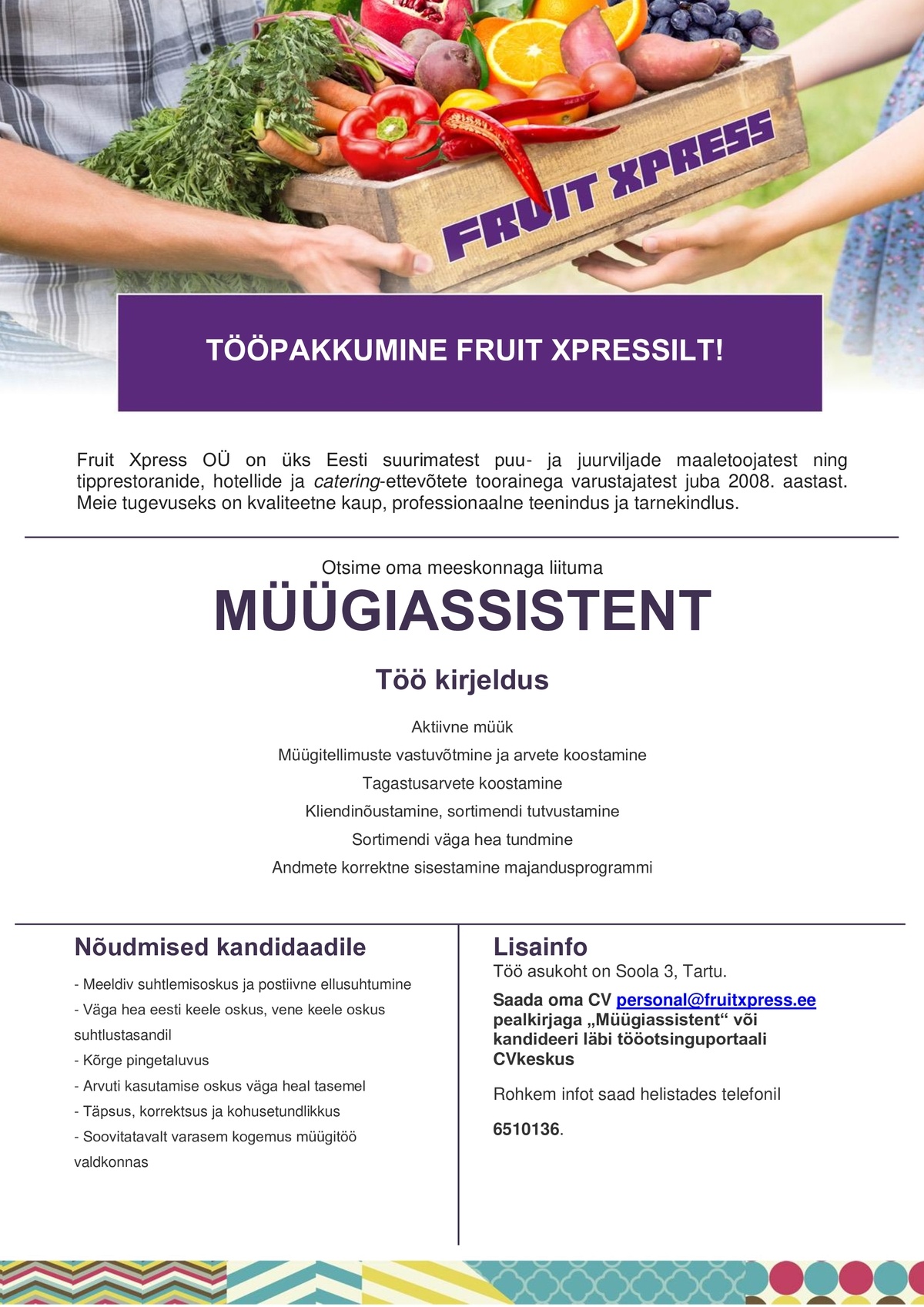 FRUIT XPRESS OÜ Müügiassistent