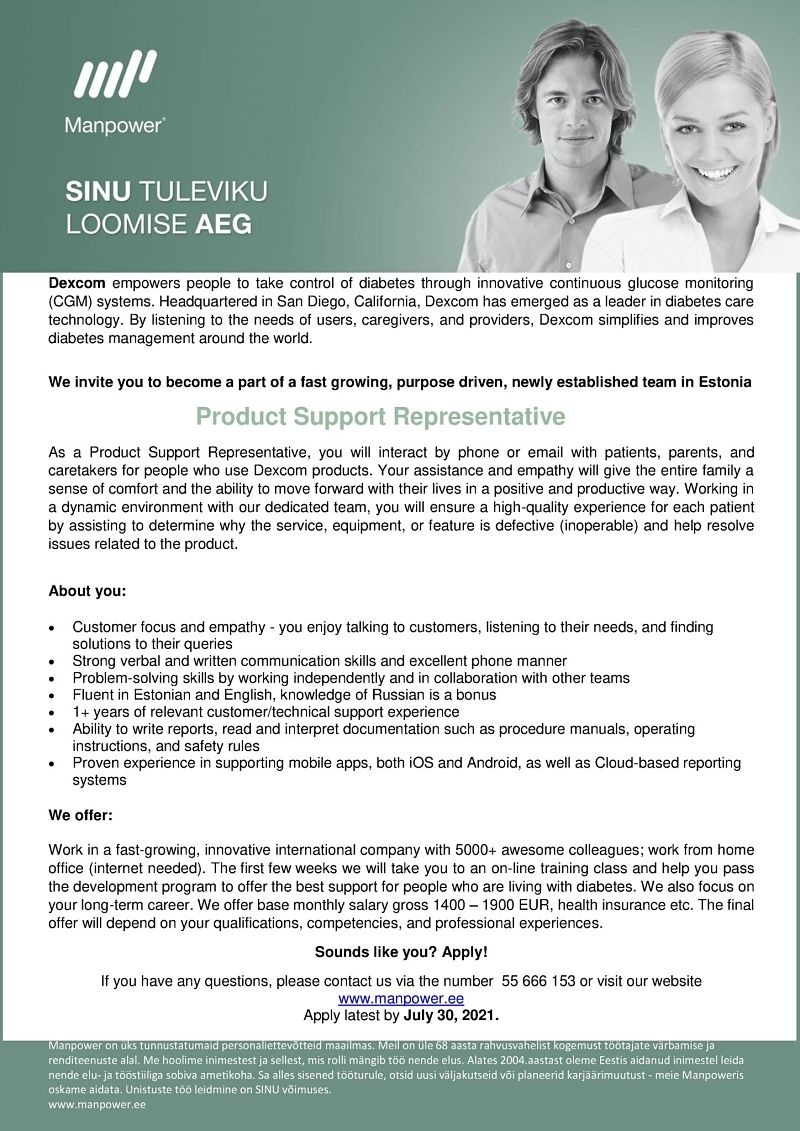 Manpower OÜ PRODUCT SUPPORT REPRESENTATIVE