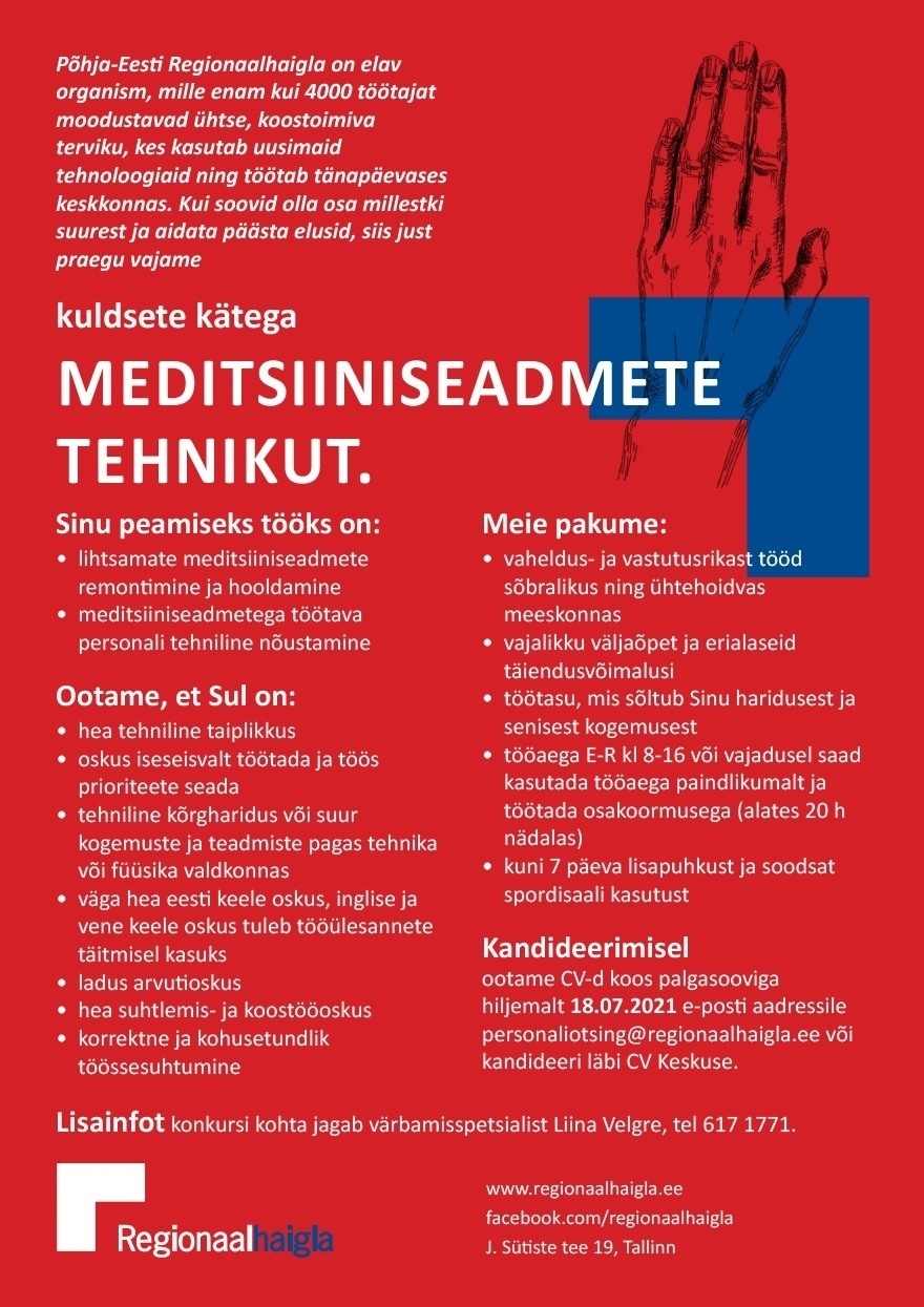 Põhja-Eesti Regionaalhaigla SA Meditsiiniseadmete tehnik