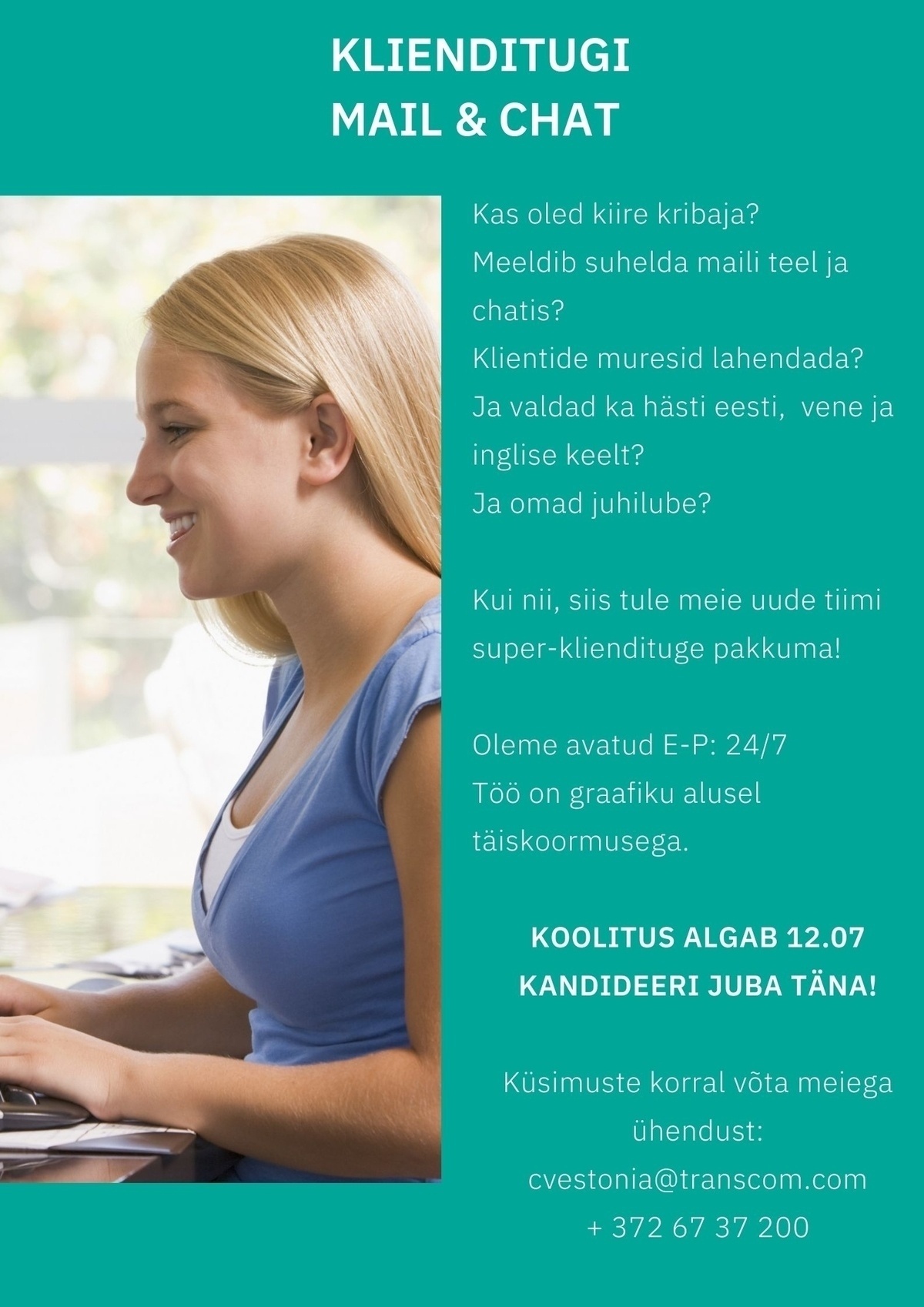 Transcom Eesti OÜ Eesti-vene-inglise chat klienditugi