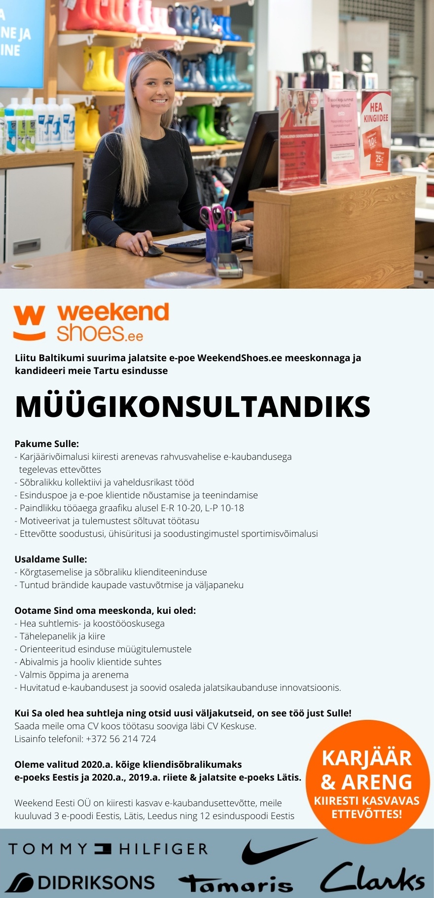 WEEKEND EESTI OÜ MÜÜGIKONSULTANT Tartu suurimasse jalatsipoodi Zeppelini keskusesse - HEA TÖÖTASU & TÖÖAEG