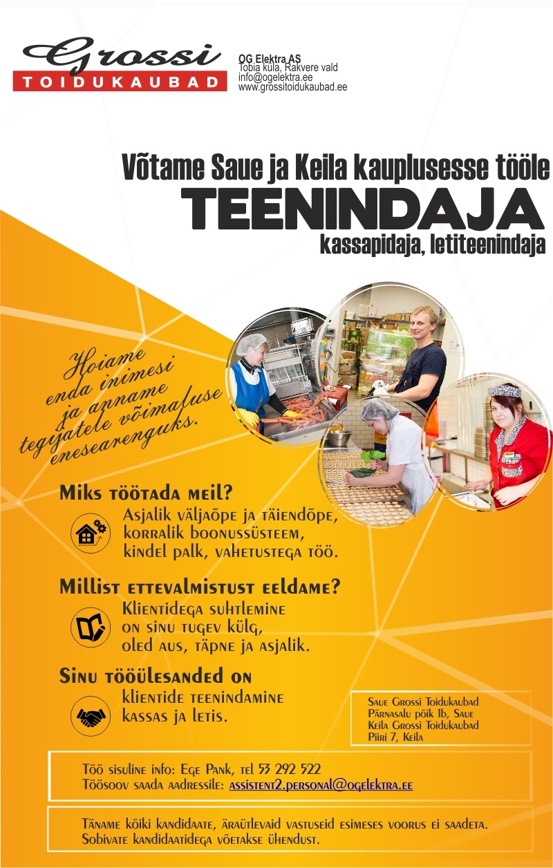 OG Elektra AS Kassapidaja ja letiteenindaja (Saue ja Keila)