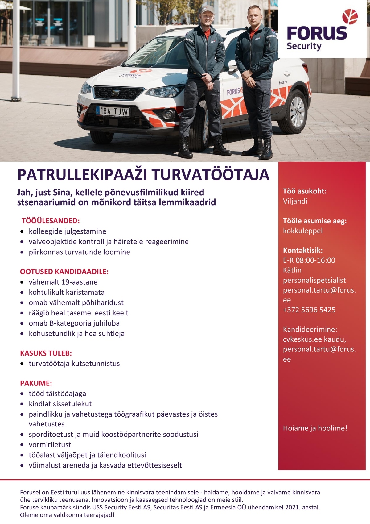 Forus Security AS Patrullekipaaži turvatöötaja Viljandis