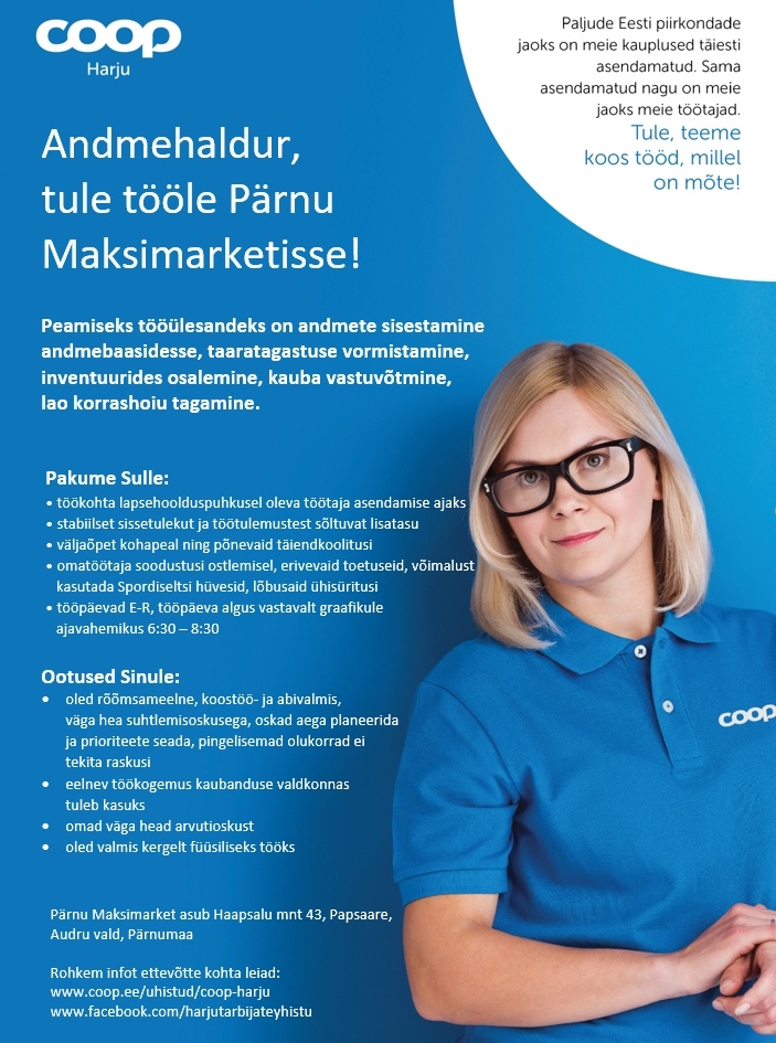 Harju Tarbijate Ühistu Andmehaldur Pärnu Maksimarketisse (Coop Harju)