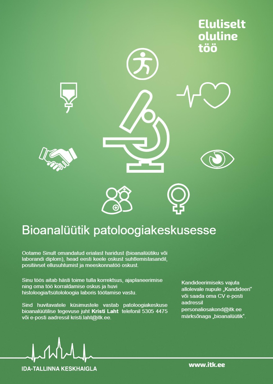 AS Ida-Tallinna Keskhaigla Bioanalüütik patoloogiakeskusesse