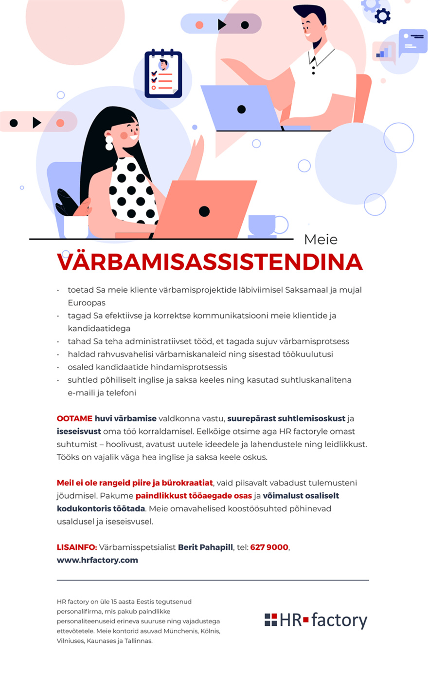 HR factory OÜ Värbamisassistent (saksa keele oskusega)