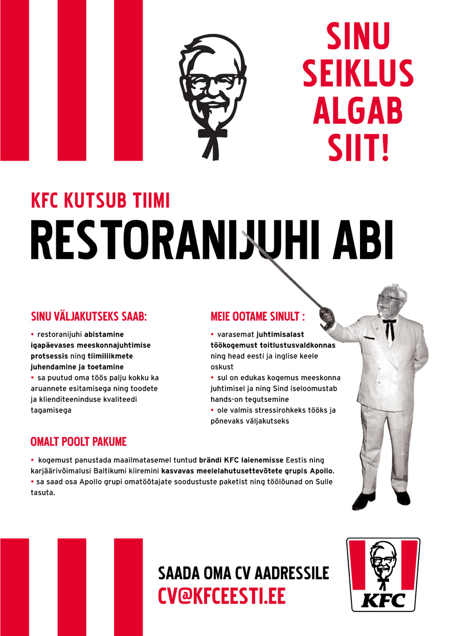 APL Fresh Food OÜ KFC kutsub tiimi restoranijuhi abi