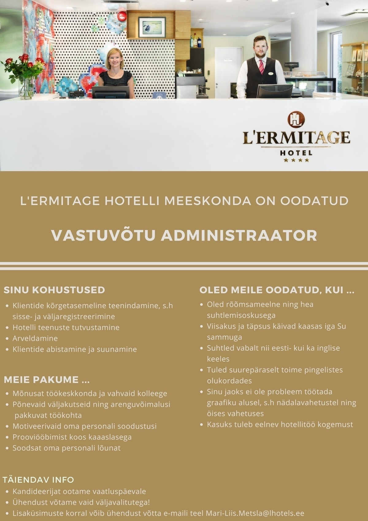 HOTEL L'ERMITAGE OÜ Vastuvõtu administraator